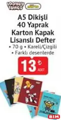 STUDİ A5 DİKİŞLİ 40 YAPRAK KARTON KAPAK LİSANSLI DEFTER 70 G KARELİ/ÇİZGİLİ